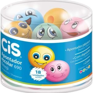 APONTADOR ESCOLAR COM DEPÓSITO EMOJI CIS POTE C/18 UNIDADES