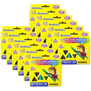 GIZ DE CERA TRIANGULAR 95g ACRILEX KIT C/ 12 CAIXAS